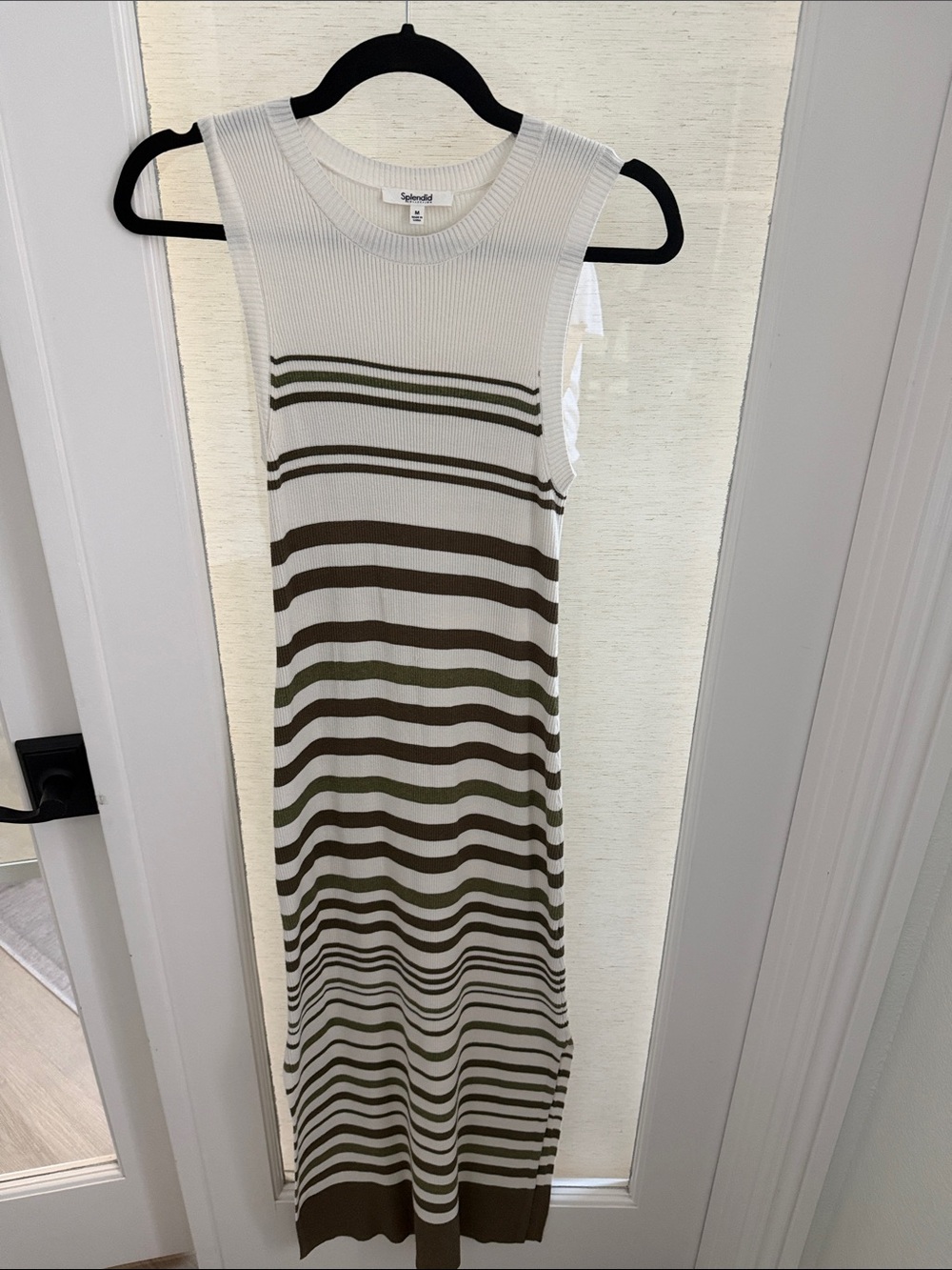 Splendid Cream Maxi Tank Dress with Olive & Brown Stripes
